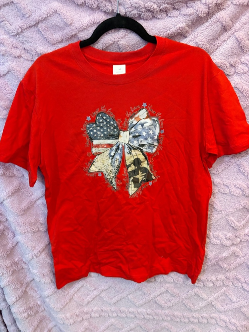 NEW Red Short Sleeve Tee with Patriotic Bow Graphic